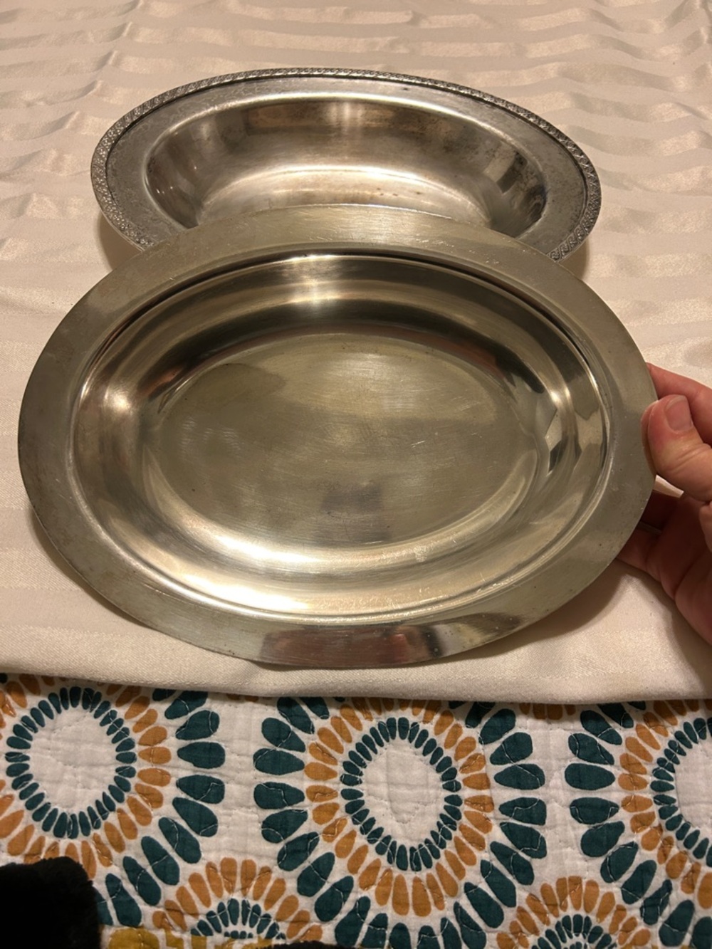 Vintage Silver-platedOval Serving Tray with Handles. Rosette - Picture 4 of 6